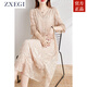 ZXEGI時(shí)尚V領(lǐng)100%真絲連衣裙新款夏季寬松大碼顯瘦遮肉桑蠶絲A子裙女潮 杏米色 2XL （121-135斤）