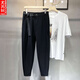 尤芮軻 網(wǎng)紅抖音230斤大碼M-5XL微胖男生顯瘦穿搭夏季冰絲褲寬松大碼輕熟風(fēng)夏天胖子小腳褲男束腳 黑色款 常規 5XL【建議220-240斤】