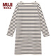 無印良品 MUJI 女式 粗棉線條紋長袖連衣裙 生成色*橫條 M