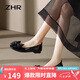ZHR單鞋女真牛皮蝴蝶結(jié)休閑女鞋平底瑪麗珍鞋子女 AH315 黑色 38 
