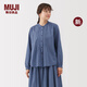 無(wú)印良品（MUJI） 女式 棉紗 長(zhǎng)袖罩衫 女士襯衫襯衣內(nèi)搭女裝25年秋季新品BC2O7A5A 藍(lán)色格紋 L （165/88A）