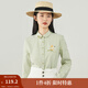 茵曼（INMAN）純棉文藝刺繡襯衣春秋新款娃娃領(lǐng)通勤長(cháng)袖襯衫女上衣 春草綠 S