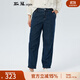 斯琴（siqin）春季新款女深蘭棉質(zhì)水洗明線(xiàn)捏褶直筒牛仔褲丐褲長(cháng)褲 CKC231028 深蘭 M