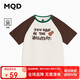 MQD童裝男大童撞色插肩袖字母短袖T恤 咖啡 130cm