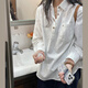 何佳功襯衫女長(cháng)袖純色美式復古水洗做舊感2025秋季寬松休閑襯衣外套簡(jiǎn)約 白色 M 【建議90-110斤】
