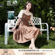 香影假兩件連衣裙女2025夏季新款圓領(lǐng)泡泡袖拼接木耳邊收腰a字裙 咖啡 M