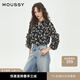 moussy 2025春季新品法式田園風(fēng)碎花雪紡長(zhǎng)袖襯衫女028ISA30-3131 花紋黑色 均碼