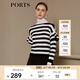 PORTS寶姿 新品女裝百搭條紋波浪邊落肩針織衫SN9K402AJKW002 黑色-白色條紋 L