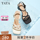 他她（TATA）一字帶高跟涼鞋女鞋法式簡約時(shí)裝涼鞋秋新款WM801BL4 米白 36