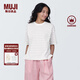 無印良品（MUJI）女式 條紋 圓領(lǐng)短袖T恤 上衣打底衫女款內(nèi)搭女裝女士 淺灰色條紋 M (160/84A)