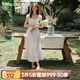 Olrain歐芮兒法式優(yōu)雅白色收腰連衣裙女裝夏季2025新款方領(lǐng)茶歇裙 白色 M