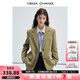 VEGA CHANG西裝女2025年春秋季新款復(fù)古曠野美拉德高級感人字紋燈芯絨外套 梨酪黃 L