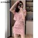 她芙（tafu）品牌女裝小香風(fēng)氣質(zhì)兩件套女2025年夏裝新款小個子百搭時尚套裝裙 粉色 M