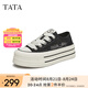 他她（TATA）透氣網(wǎng)面板鞋女蕾絲松糕厚底鞋小白鞋夏季新DWGP1BM4 黑色 37