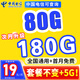 中國電信電信流量卡純上網電話卡純流量手機卡全國通用4g5g無線流量不限速不卡頓 光速卡、19元180G全國通用流量+套餐不變