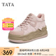 他她（TATA）粉色厚底板鞋女鞋休閑加絨高幫鞋松糕鞋春季新款GJZ01DM4 粉色（絨里） 37