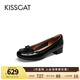 KISSCAT接吻貓船鞋復(fù)古法式平底鞋溫柔蝴蝶結(jié)女士單鞋KA54518-10 黑色 皺紋牛漆皮 36