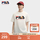 FILA 斐樂官方男子針織短袖衫2025夏新款狐貍刺繡休閑舒適純棉T恤 云菇白-WT L 175/96A/L