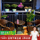 紫葉陽(yáng)臺(tái)藤椅三件套茶幾桌椅組合室外庭院花園休閑椅小茶幾藤編靠背椅 2把【升級(jí)密藤椅】+【茶幾D58】