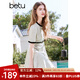百圖betu女裝2025夏季新款連衣裙法式小香風(fēng)拼色贈送腰帶裙子2503D06 米白 L