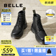 百麗戶外潮搭休閑靴男商場同款牛皮厚底馬丁靴8NA01DD4 黑色 41 (255mm)