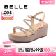 百麗（Belle）厚底坡跟休閑涼鞋女商場同水鉆細(xì)帶涼鞋A9R1DBL4 金色 34 (220mm)