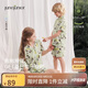 junejunior兒童親子套裝夏季透氣雙層立體紗可外出家居服夏威夷沙灘襯衫短褲