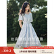 茵曼（INMAN）連衣裙高級感法式方領(lǐng)2025夏女裝新品收腰提花休閑氣質(zhì)高級感顯瘦 藍色 M