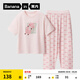 蕉內（Bananain）棉棉520H兒童睡衣A類(lèi)男女童吸汗速干透氣中袖長(cháng)褲親膚家居服套裝 【純色中袖】鳶粉-躺躺豬 150