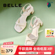 百麗（Belle）方頭一字帶涼鞋女商場(chǎng)同款粗跟涼鞋A9X1DBL4 米白 36 (230mm)