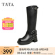 他她（TATA）商場同款廢土風機車靴女復古帥氣騎士靴長靴GAD01DG3 黑色（單里） 36