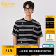 卡賓（CABBEEN）【滿身刺繡】條紋短袖T恤男2024夏新款寬松潮牌上衣情侶裝 煤黑色01 L /175/50