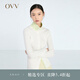 OVV2023春夏新款女裝翻領(lǐng)撞色桑蠶絲棉質(zhì)混紡長袖針織開衫外套 米白鑲拼08 L