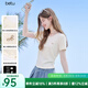 百圖betu女裝2025夏季新款T恤拼接精致花邊抽褶收腰短袖上衣女2506T04 淺黃 L