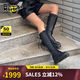 馬丁大夫（Dr.Martens）博士1B60 Bex法式秋季軟皮增高小厚底長(cháng)筒騎士靴 黑色穿孔1個(gè)或2個(gè)隨機 36