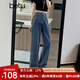 百圖betu女裝秋季新款牛仔褲時(shí)尚高腰百搭闊腿褲顯瘦褲子2408X03 牛仔色 L
