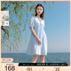 三彩大碼女裝2025夏新款全棉V領(lǐng)連衣裙中袖短裙收腰寬松胖MM