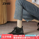 ZHR平底女靴秋冬復(fù)古加絨靴子女圓頭軟底短靴女 X61A 黑色 37