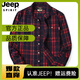 JEEP SPIRIT新款格子長(cháng)袖襯衫男春秋季厚款男士上衣外套休閑寬松襯衣 紅格 2XL