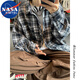 NASA MARVEL長(cháng)袖襯衫男春秋潮流翻領(lǐng)時(shí)尚百搭襯衣休閑外套 藏青格 XL