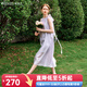 Olrain歐芮兒法式紫色連衣裙女夏季新款通勤別致高級感長(cháng)裙 煙紫色 L
