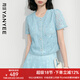 顏域藍(lán)色小香風(fēng)開衫上衣女夏裝2025新款寬松薄款外搭短袖蕾絲小衫 藍(lán)色 2XL