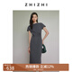 致知ZHIZHI 賀新涼 純色連衣裙女2025新款高彈別致褶皺設(shè)計感長裙 晨霧灰 M