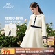 英氏（YEEHOO）女童連衣裙兒童裙子中大童裝娃娃領(lǐng)長(zhǎng)裙學(xué)院風(fēng)淑女秋裝 米白 140