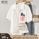 她池寬松通勤風(fēng)襯衫女2025夏季新款時(shí)尚印花短袖拼色紐扣上衣
