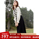 百圖betu女裝春季新款連衣裙法式條紋拼接長袖連衣裙女2401T66 黑色 M