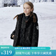 雪中飛兒童羽絨服女童字母印花三合一羽絨外套男童時(shí)尚內膽可拆卸羽絨服 緞面黑 140