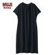 無印良品 MUJI 女式 亞麻水洗 短袖連衣裙 深海軍藍 L