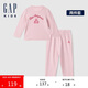 GAP女童初秋款小熊印花雙面磨毛長(zhǎng)袖睡衣兒童裝套裝646205