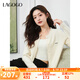 lagogo甜美蕾絲花邊領(lǐng)針織衫女拉谷谷2025年秋季新款溫柔通勤開(kāi)衫 米色 S